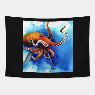 Orange Octopus Drifts Into the Blue Tapestry