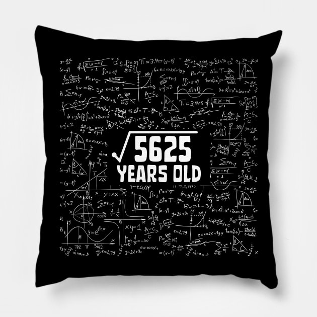 Square Root Of 5625 75th Birthday, 75 Year Old Math Lover Gift Pillow by JustBeSatisfied