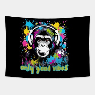 Monkey with Headphones Tapestry