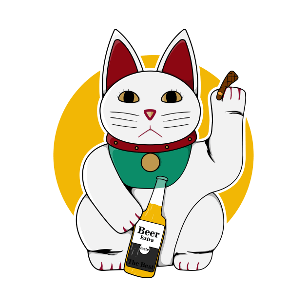 chinese cat on chill with beer and cigar by perfunctory