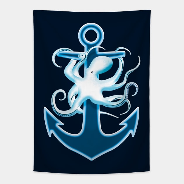 Anchor And Octopus Graphic Design Tapestry by TMBTM