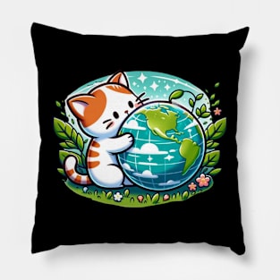 Embracing The Planet Sleeping Kitten Earth Day Globe Cat Pillow