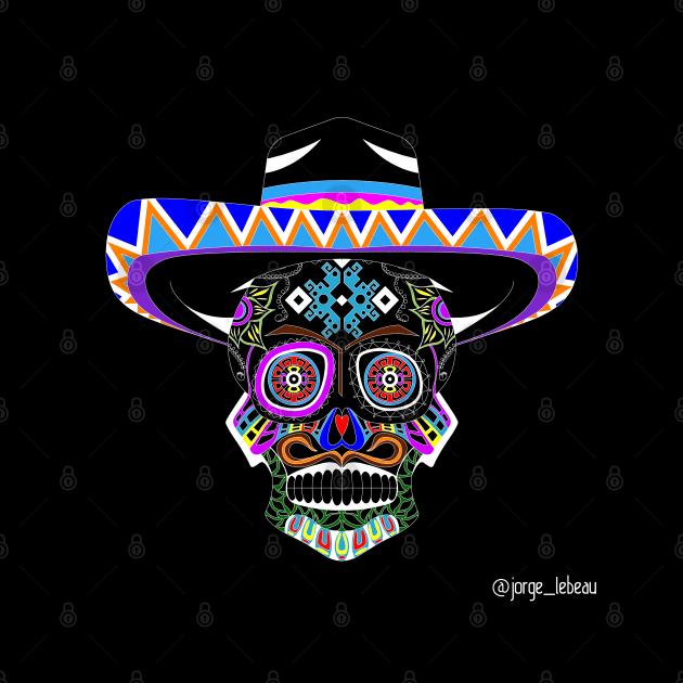 mariachi in sombrero vaquero skull ecopop by jorge_lebeau