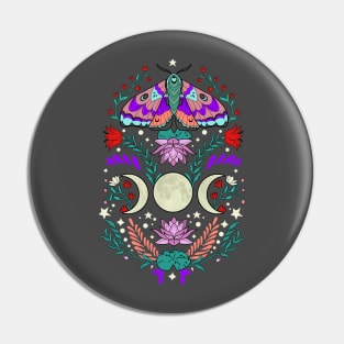 Moth, Triple Moon, Flowers and Stars Pin