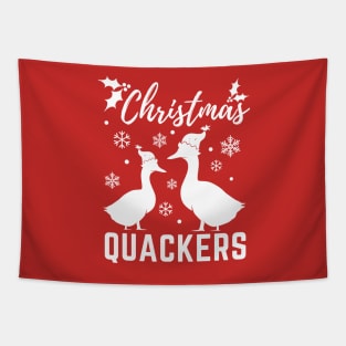 Christmas Quackers, Funny Christmas Duck Pun, Christmas Pyjama Design Tapestry