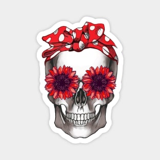 Cool skull, red bandana and sunflowers skull mask face Magnet