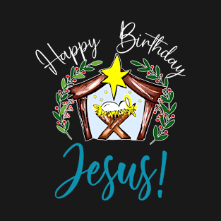 Happy Birthday Jesus Nativity Scene Christian Women Kids T-Shirt