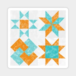 Sampler Quilt Orange and Teal Watercolor Magnet