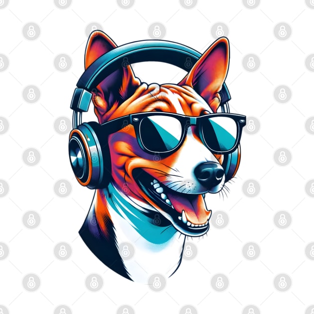 Basenji Smiling DJ with Headphones Japanese Art by ArtRUs