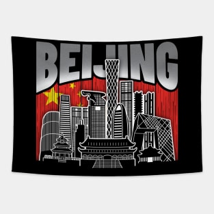 Beijing China Skyline Chinese Flag Tapestry