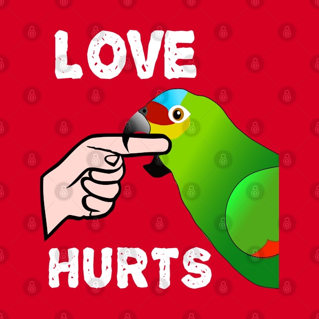 Love Hurts Red Lored Amazon Parrot Biting by Einstein Parrot