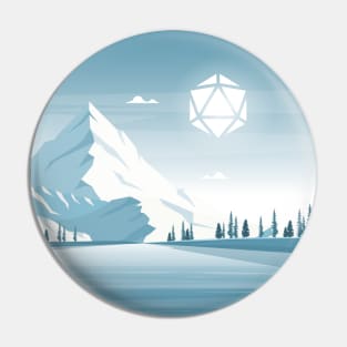 Snowy Mountain Hiking Polyhedral D20 Dice Sun RPG Landscape Pin