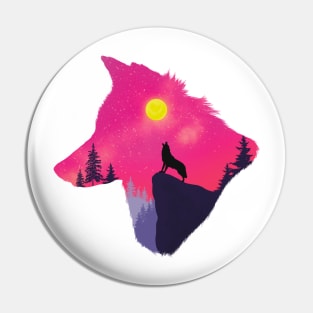 Sunset Wolf Pin