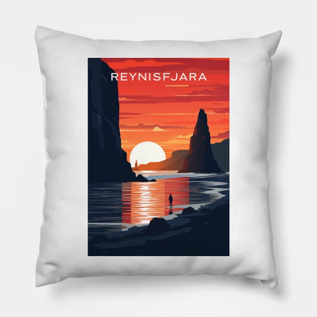 Sunset in Reynisfjara Beach Pillow by johnsalonika84