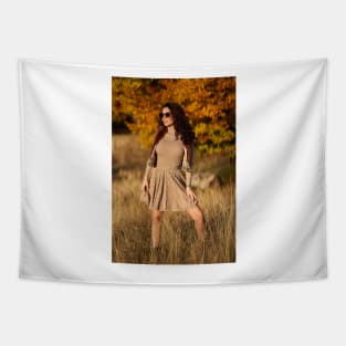 Autumnal portrait of a beautiful woman outdoors Tapestry