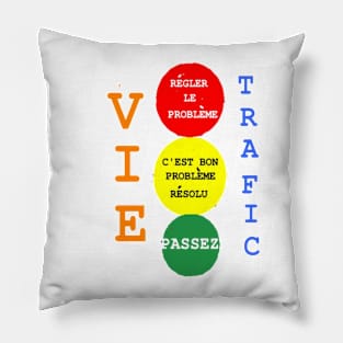 French Life Traffic Design on White Background Pillow