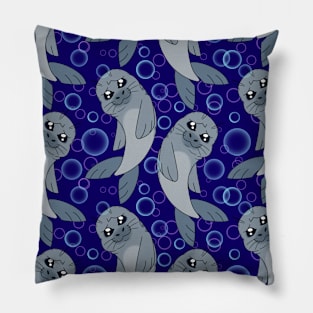 Sad Seal - Sea of Circles Pattern (Midnight) Pillow