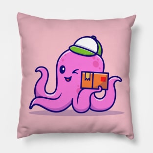 Cute Octopus Courier Holding Package Cartoon Pillow