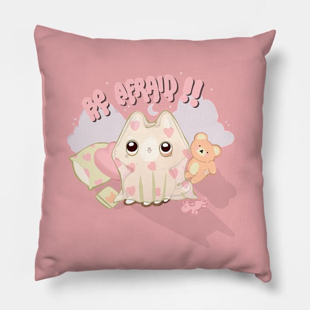 Creepy Cute Cat Ghost Halloween Costume Pillow by Rinco Ronki