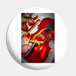 Red Heart On Violin Pin