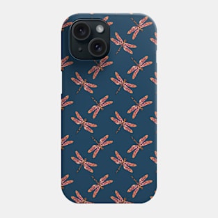 Lava swirl dragonfly pattern on blue background Phone Case