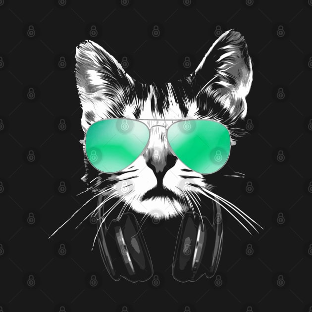 Cool Cat Dj With Sunglasses and headphones by Nerd_art