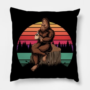 bigfoot drinking coffee Pillow