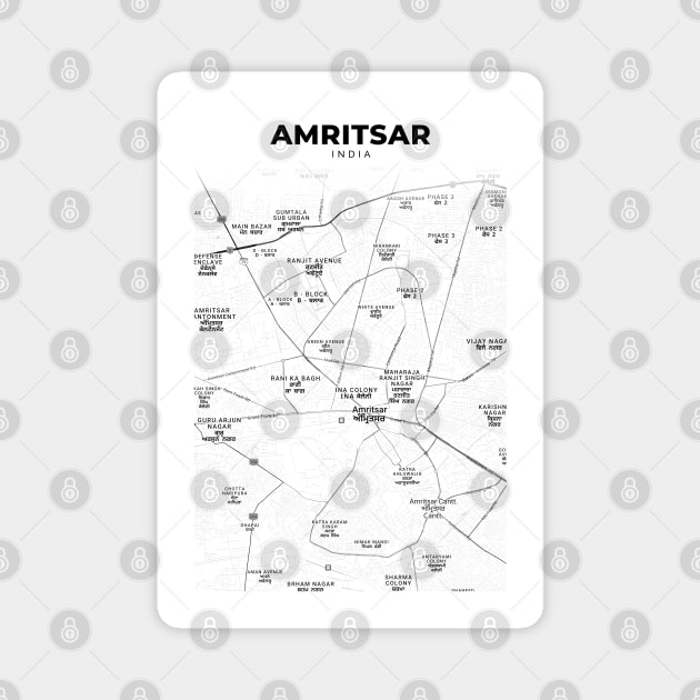 Amritsar Punjab Map Print' Modern Edition, Indian Map Art Poster, City Street Road Map, Ambarsar Shehar, Room Wall or Office Decor Magnet by DIL SE INDIAN