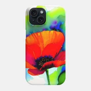 Colorful Digital Watercolor of Red Poppies (MD23Mrl011) Phone Case