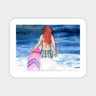 Red Haired Surfer Girl Magnet