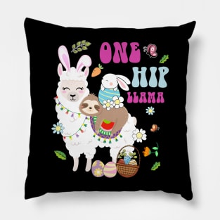 One Hip Llama Sloth Riding Llama Unicorn Funny Easter Day Pillow