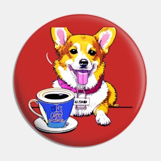 Corgi - Pembroke Corgi Drinking Coffee Pin