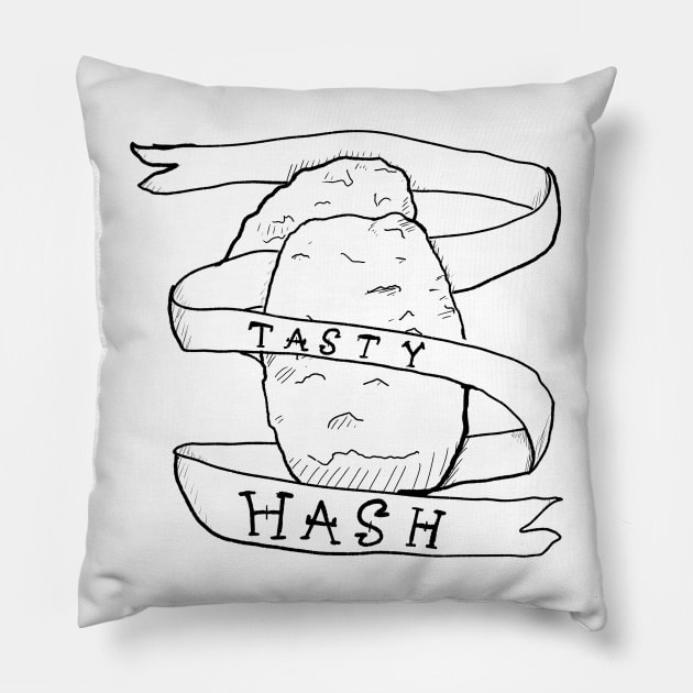 Tasty Hashbrowns B&W linework Pillow by DopamineDumpster