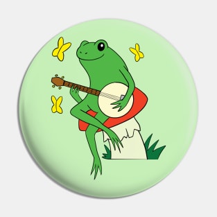 Banjo Playing Frog Sitting on a Red Toadstool Pin