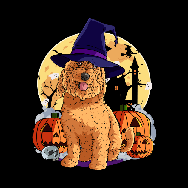 Goldendoodle Cute Dog Witch Halloween Pumpkin by Noseking