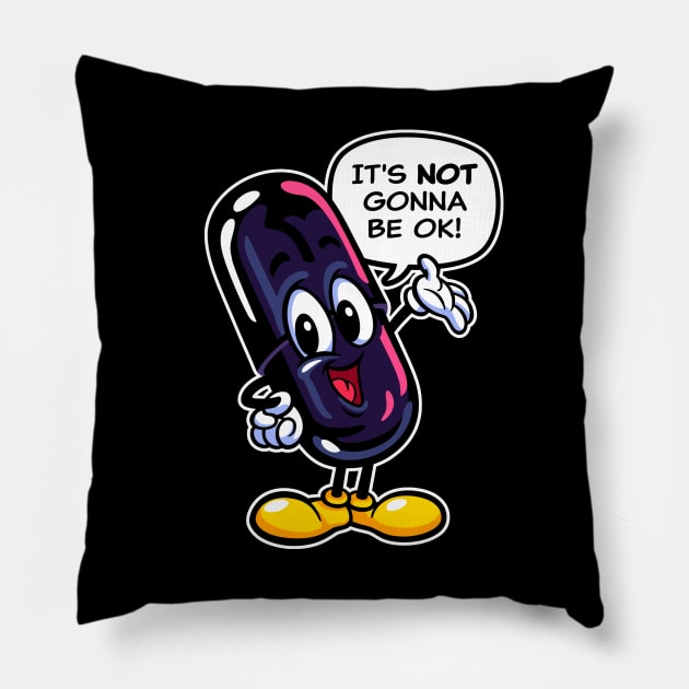 Black Pill ~ Retro Cartoon Mascot Pillow by CTKR Studio