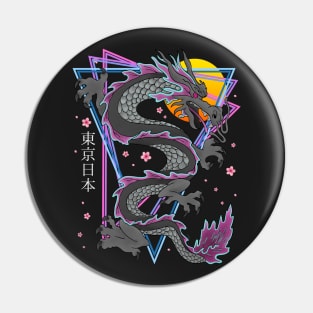 Japanese Tokyo Dragon Retro 80s Vaporwave Sakura Pin