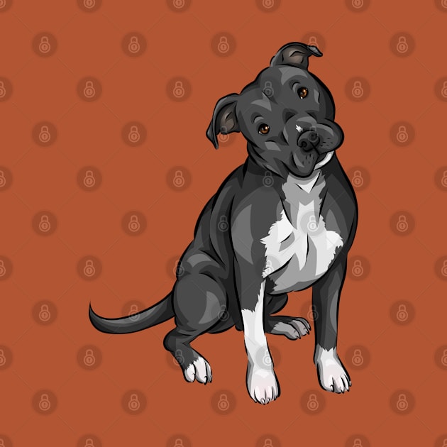 American Pitbull Terrier Dog | Black and White by Shirin Illustration