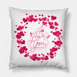 I Love You. Red Hearts Circle Pillow