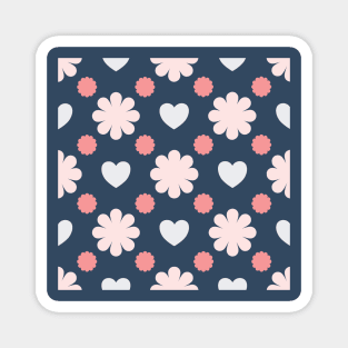 Pink flowers and grey hearts Magnet