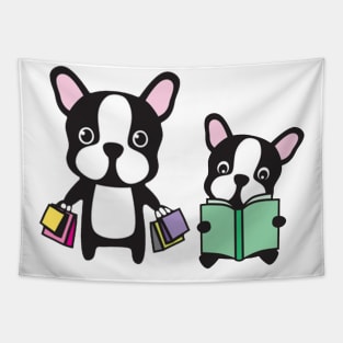 Boston Terrier Reading Books Tapestry