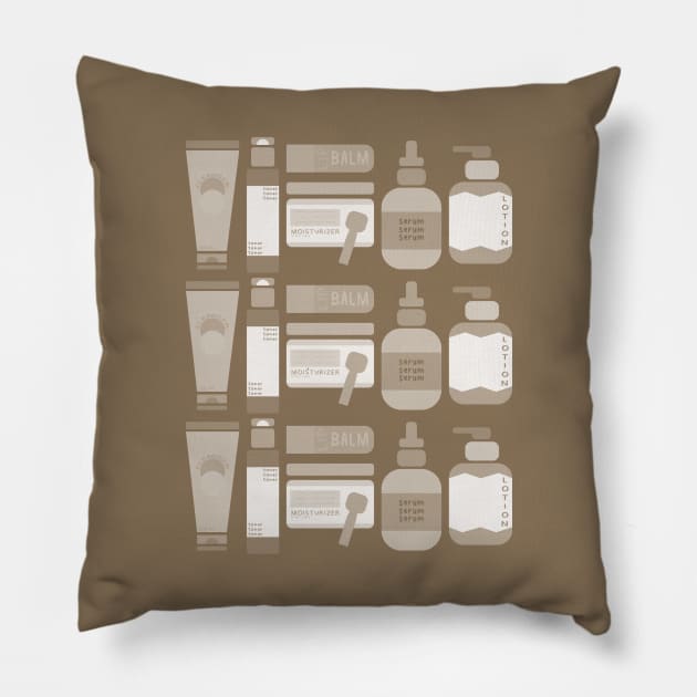 Skincare Essentials Pattern (Brown Version) Pillow by aaalou