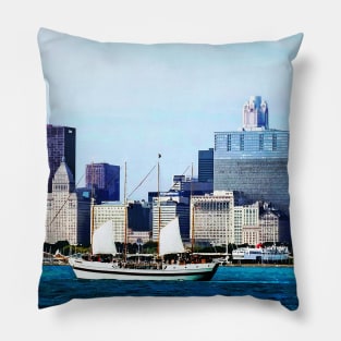 Chicago IL - Schooner Against Chicato Skyline Pillow