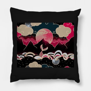 Pink Landscape Midnight Mermaid Aesthetic Pillow