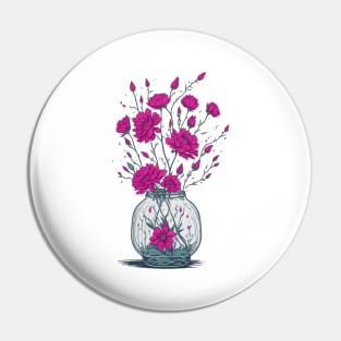 Fuchsia Flowers in a round Mason Jar Pin