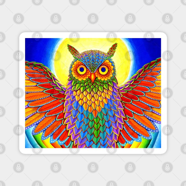 Colorful Rainbow Psychedelic Owl Magnet by rebeccawangart