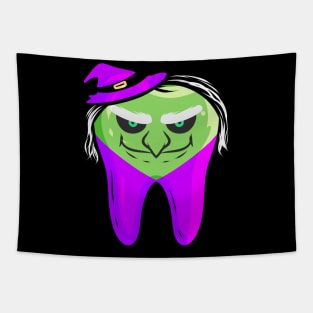 Evil Green Witch Tooth For Dentist On Halloween Tapestry
