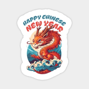 Happy Chinese New Year: Playful Little Dragon in Orange, Red, and Blue Magnet