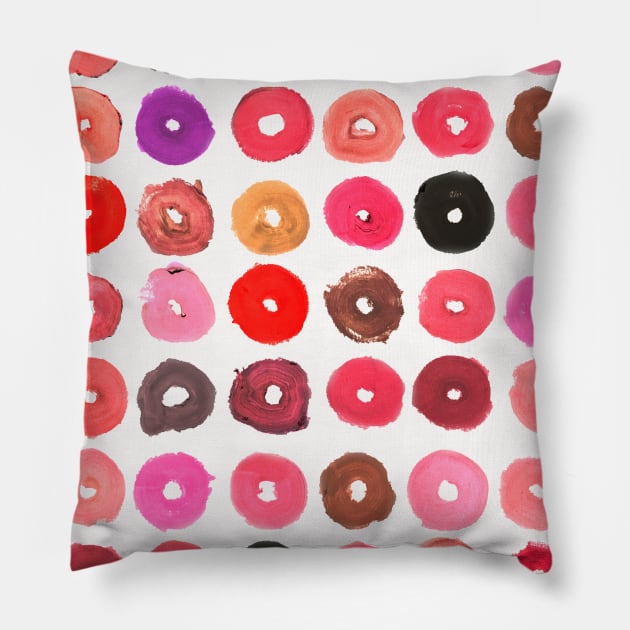 Lipstick Donuts Pillow by notsniwart