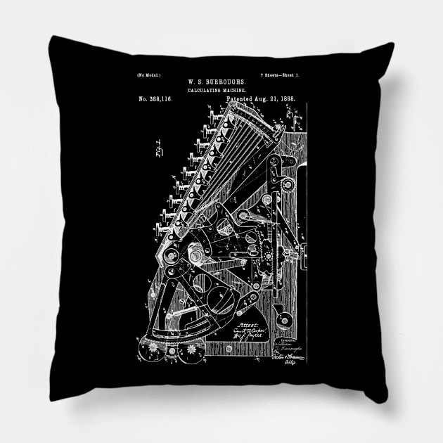 Adding Machine Patent Calculating Machine 1888 Pillow by Anodyle